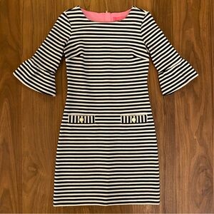 Lilly Pulitzer Black White Striped Bell Sleeve Dress XXS Gold Zipper